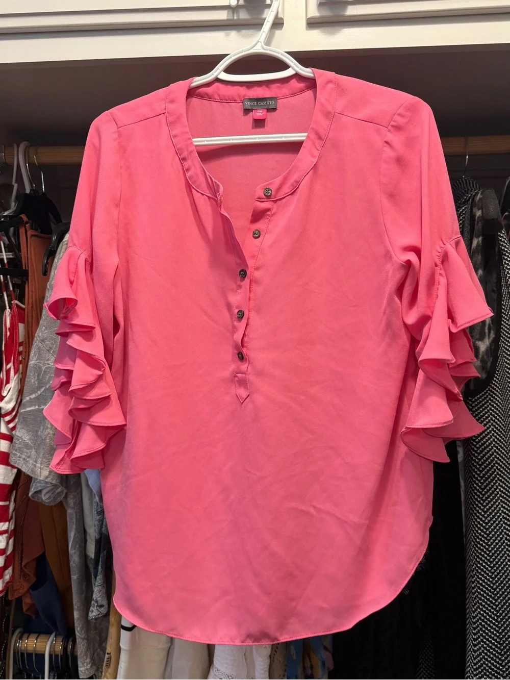 Vince Camuto Pink Pink Ruffle-Sleeve Blouse
